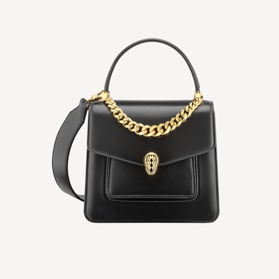 BVLGARI Serpenti Forever Black Top Handle Bag for Women