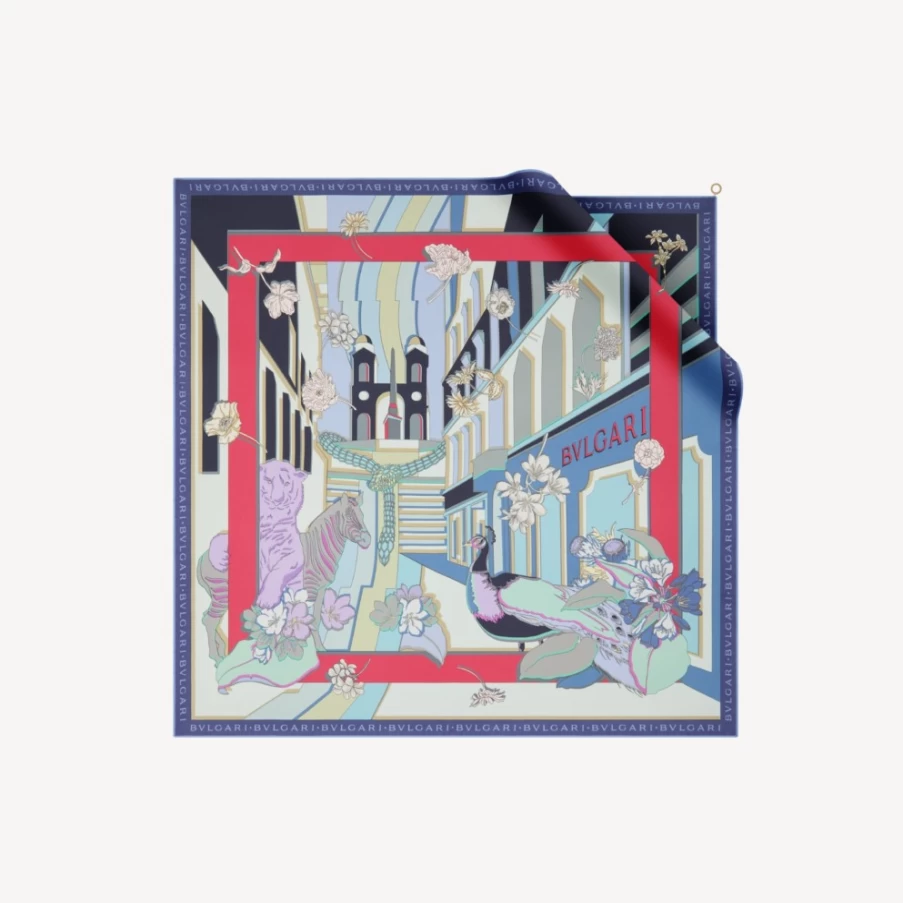 BVLGARI Heritage Blue Scarf for Women - Luxury Silk Fashion Accessory