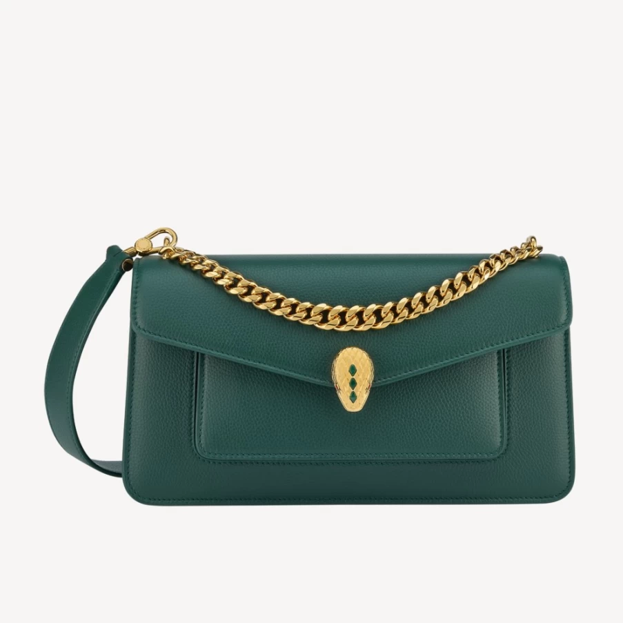BVLGARI Serpenti Green East-West Maxi Chain Shoulder Bag for Women