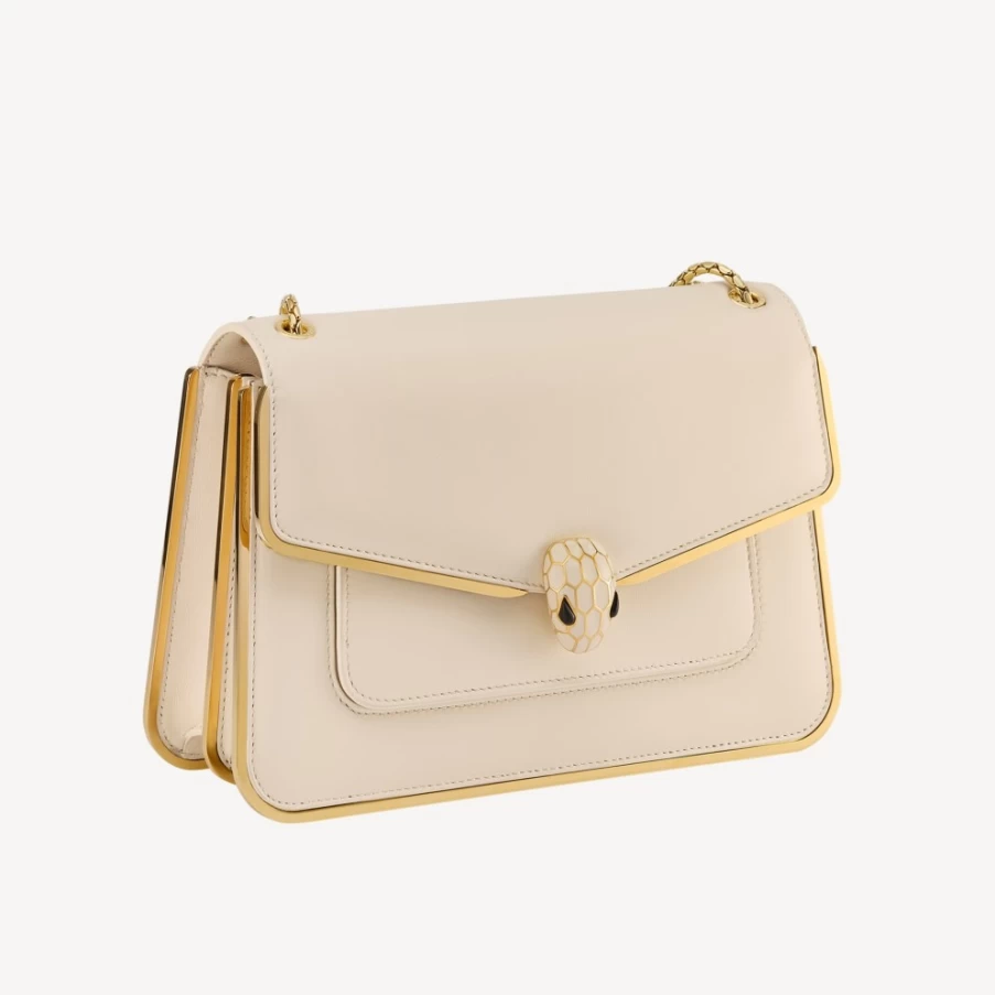 BVLGARI Serpenti Forever Ivory Shoulder Bag for Women | Luxury Designer Handbag