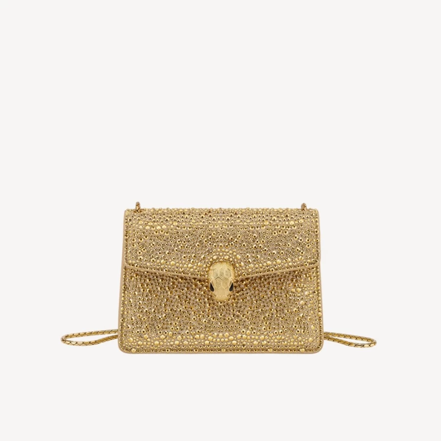 BVLGARI Serpenti Forever Mini Crossbody Bag in Gold for Women | Luxury Leather Handbag
