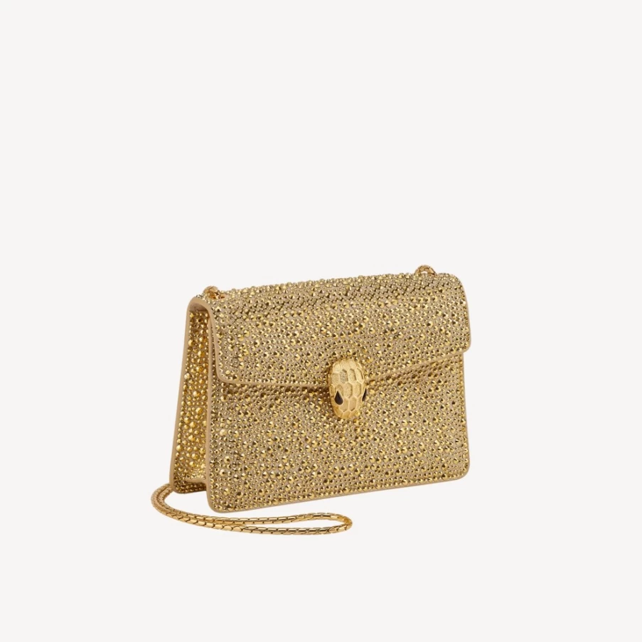 BVLGARI Serpenti Forever Mini Crossbody Bag in Gold for Women | Luxury Leather Handbag