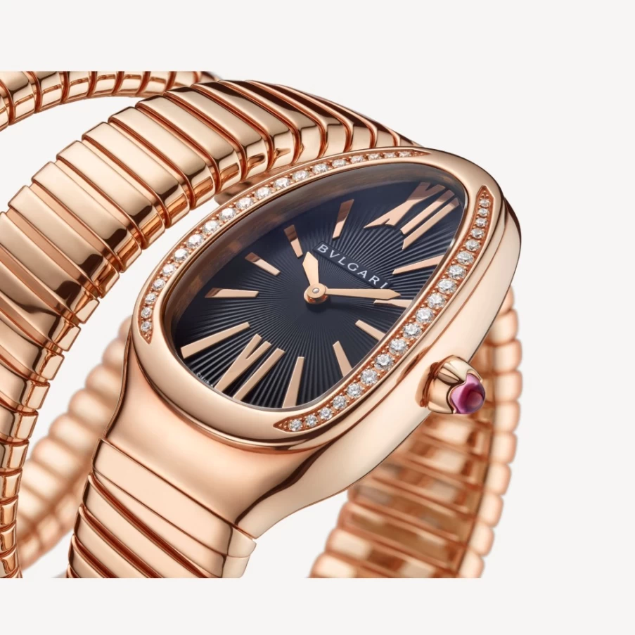 BVLGARI Serpenti Tubogas Women's Watch in Black, Pink & Gold | Luxury Bracelet Timepiece