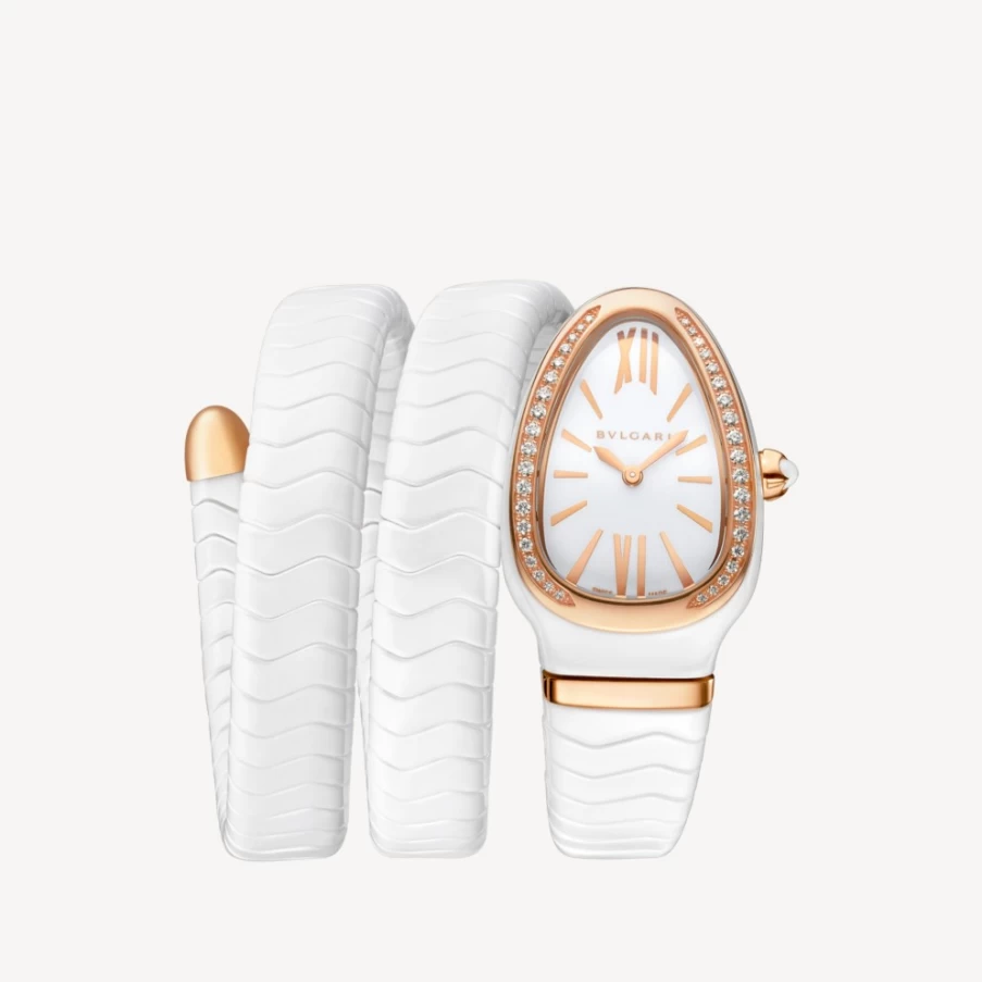 BVLGARI Serpenti Spiga White Gold Watch for Women | Luxury Diamond Bracelet Timepiece