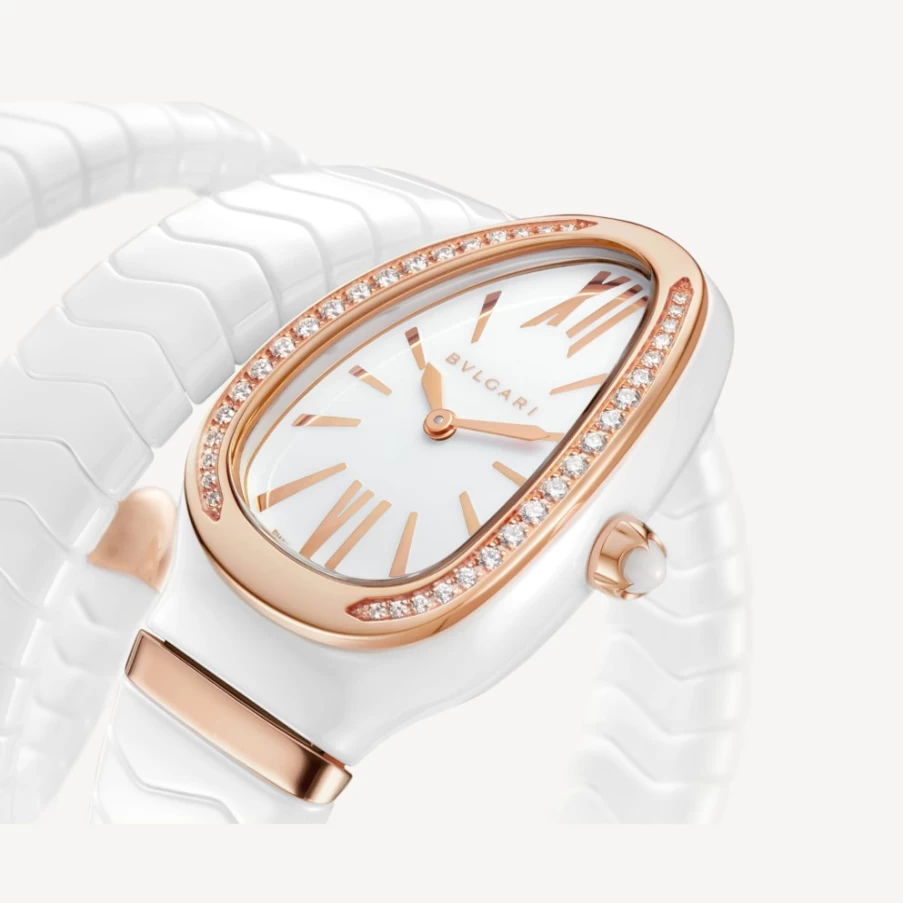 BVLGARI Serpenti Spiga White Gold Watch for Women | Luxury Diamond Bracelet Timepiece