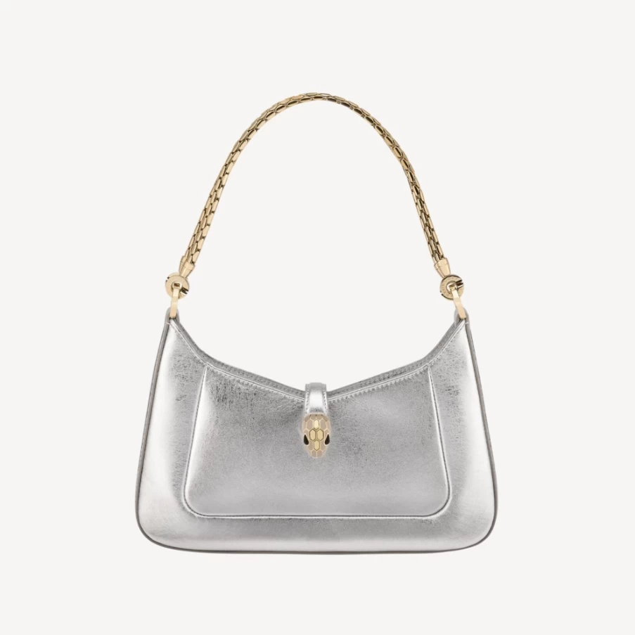 BVLGARI Serpenti Baia Silver Shoulder Bag for Women | Luxury Designer Handbag