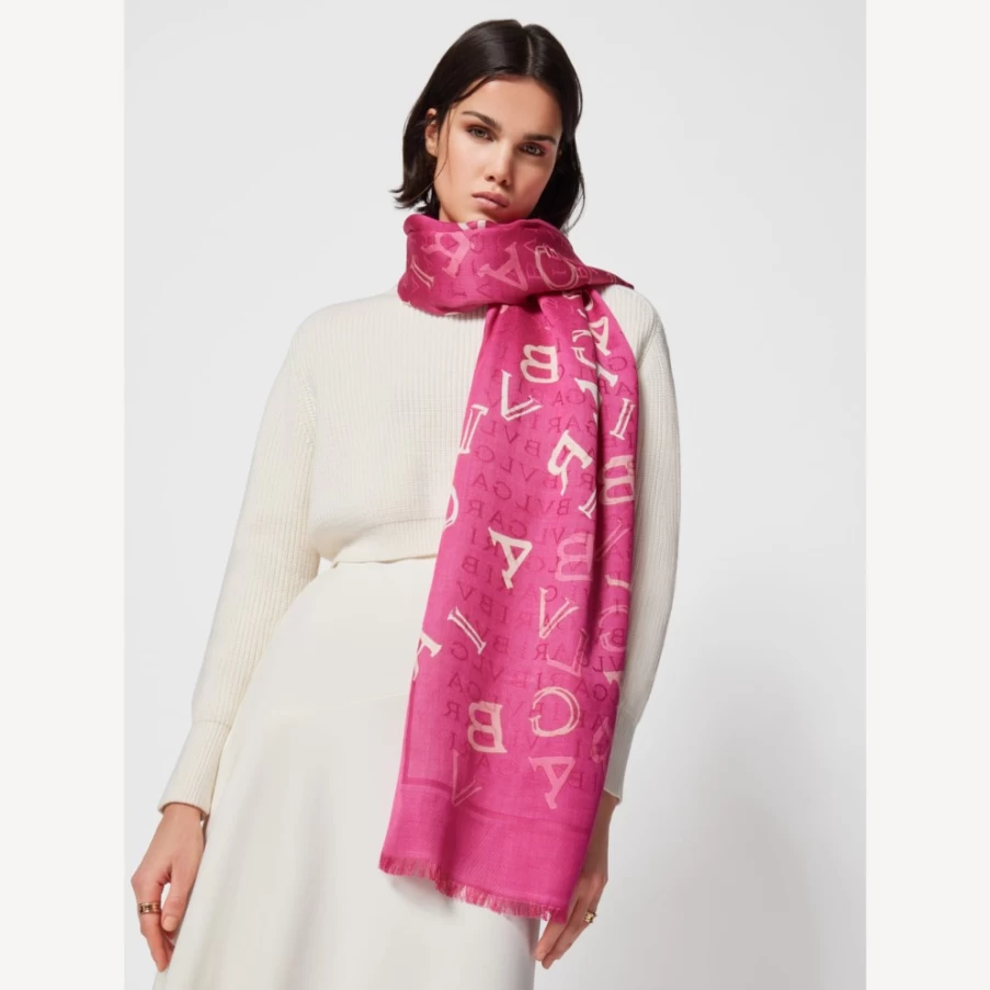 BVLGARI Women's Pink Logomania Stole - Luxury Cashmere Scarf